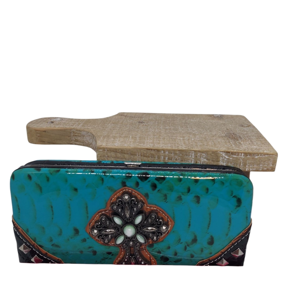 P & G Turquoise Embellished Clutch / Wallet